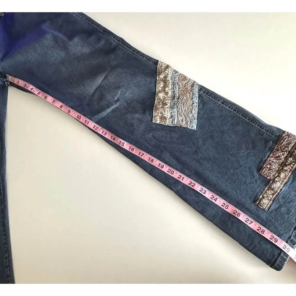 J. Jill Festival Patch Jeans Womens Size 8 Blue Stretch Boho Limited Edition
